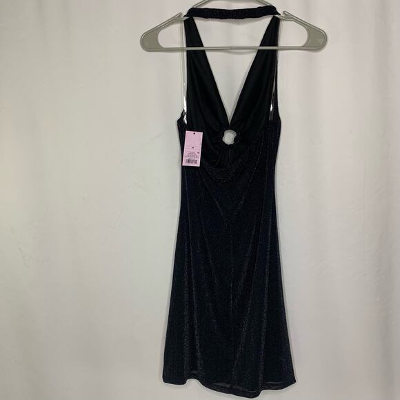 Wild Fable Womens Black Halter Dress Size Medium Shimmer Mini - Picture 8 of 11